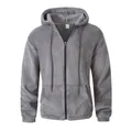 Soft gray plush fleece zip-up hoodie featuring drawstring hood and front pockets - S / Tops / Gray