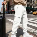 Pantaloni cargo bianchi uomo con trama a nido d'ape stile casual urbano pesante - Taglia S / Pantaloni e gonne / Bianco