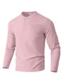 Men's pink long-sleeved Henley shirt featuring waffle knit texture and chest pocket - Light Pink