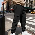 Pantaloni cargo da uomo neri jacquard pesanti e larghi con texture a nido d'ape urban - Nero