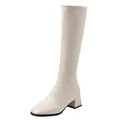 Elegant off-white knee-high boots with square toe and block heel, stylish tall variant - 35 / Off White