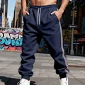 Heavyweight fleece joggers in navy blue with side stripe details for men's fashion - Navy Blue