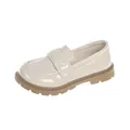 Children's beige patent leather loafers with thick soft soles for student performance - Size 26 / 15.5cm / Off White