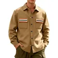 Veste de travail vintage kaki pour homme avec rabats de poche rayés contrastés et polaire - S / Hauts / Chameau