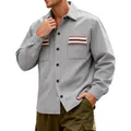 Veste de travail rétro américaine grise pour hommes avec poches rayées colorées - S / Hauts / Gris clair