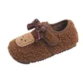 Warme Winter-Babyschuhe für Mädchen in Braun mit Karo-Schleife und Bären-Motiv - Größe 21 Innenlänge 13.5CM / Camel