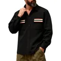 Veste de travail noire pour homme avec poche à rayures rétro et doublure en polaire chaude - S / Hauts / Noir