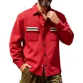 Veste polaire rouge pour hommes style rétro américain avec poches poitrine contrastées - Rouge Vif