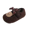 Süße braune, mit Fleece gefütterte Kleinkinderschuhe mit einer Karo-Schleife und Bär - Größe 21 Innenlänge 13.5CM / Kaffeebraun