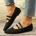 Élégantes ballerines Mary Jane en daim noir à bout pointu avec doubles brides à boucles - 36 / Mary Jane à Double Boucle(999) / Noir