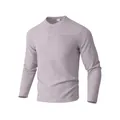 Men's long sleeve waffle knit Henley shirt in light purple with chest pocket - S / Tops / Light Gray