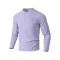 Premium men's casual waffle knit long sleeve Henley shirt in light purple with pocket - Light Purple