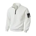 Men's white tactical fleece sweatshirt with waffle grid texture and stand collar - S / Tops / White