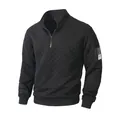 Men's black tactical fleece quarter-zip sweatshirt with unique checkered texture. - S / Tops / Black