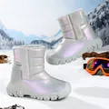 Botas de nieve plateadas iridiscentes para niños con forro cálido y suela antideslizante - 28 / Gris Brillante