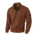 Men's brown checkered quarter-zip tactical fleece pullover sweatshirt jacket garment - S / Tops / Light Coffee