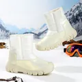 Botas de nieve altas irisadas para niños con forro de felpa y suela antideslizante - 28 / Beige Deslumbrante