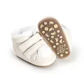 Detail view of baby winter boots with non-slip sole and soft white faux fur lining - 11cm / White