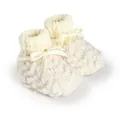 Cozy cream fuzzy winter baby booties with soft knitted ankle cuffs and cute bow detail - 11CM (56g) / Off White