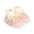 Soft pink plush baby booties featuring a knitted bow cuff and non-slip sole for winter warmth - 11CM (56g) / Pink