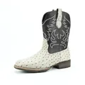 Men's western cowboy boots with white ostrich texture and black embroidery detailing - 40 / White and Brown
