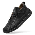 Black leather mid-top outdoor casual shoe with hand-stitched detailing and rubber sole - 36 / Black
