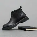 Bottines Chelsea en cuir de vachette noir avec semelle crantée épaisse pour hommes - 38 / Noir