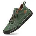 Durable men's outdoor casual mid-top boot in forest green leather with rubber sole - 36 / Green
