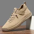 Khaki mid-top men's Martin boots with handcrafted stitching for outdoor casual wear - 38 / Apricot (C9888)