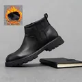 Bottines Chelsea en cuir noir pour homme avec doublure polaire et semelle épaisse - 38 / Doublé Polaire / Noir (Doublure Polaire)
