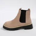 Botines Chelsea de ante mate caqui para mujer con suela de plataforma negra gruesa. - Beige