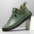 Zapatos planos de mujer verdes vintage cosidos a mano con suela blanda y velcro - 36 / Verde