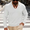 Détail du polo à manches longues en maille gaufrée blanche pour hommes - Blanc