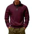 Men's heavyweight burgundy half-zip fleece sweatshirt with a stylish stand collar design - S / Tops / Burgundy