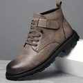 Botas Martin de cuero marrón retro para hombre con suela gruesa antideslizante - 38 / Caqui Zapato Único
