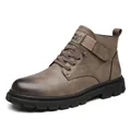 Botas Martin de caña alta para hombre en cuero sintético marrón con suela negra. - 38 / Caqui Plus Terciopelo