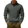 Front view detail of a men's heavy fleece half-zip stand collar sweatshirt in dark gray - Iron Grey