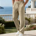 Schwere Herren Waffelstrickhose mit geradem Bein in Beige für lässige Lounge-Mode - Khaki