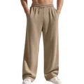 Pantaloni casual da uomo color cachi a coste con gamba dritta e taglio ampio comodo - Kaki