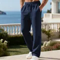 Herren Jacquard-Hose in Dunkelblau mit Waffelstruktur und verstellbarem Kordelzug am Bund - S / Unterteile / Marineblau