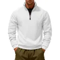 Men's heavyweight white half-zip pullover sweatshirt with a loose fit winter style. - S / Tops / White
