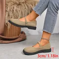 Elegant khaki suede Mary Jane shoes featuring a 3cm low heel and adjustable buckle strap - 35 / Khaki