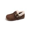 Gemütliche gefütterte Birkenstock-Style Schuhe für Kinder in Braun für den Winter - Größe 23 (Innenlänge 14.5cm) / Dunkelbraun