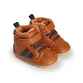Detail of warm brown baby boots with soft fleece lining and convenient velcro strap. - 11cm / Coffee