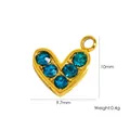 Pendentif en forme de cœur en acier inoxydable doré avec cristaux bleus et dimensions - Cœur à Cinq Pierres (YTP2411113-LBL)