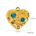 Pendentif coeur en acier inoxydable martelé doré avec strass bleus pour bijoux DIY - Cœur Martelé avec Strass Bleus (YTH2405172-LBL)