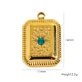Pendentif rectangulaire en acier doré avec pierre bleue et dimensions indiquées - Rectangle Arrondi Martelé (YTP2407163-LBL)