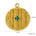 Pendentif circulaire en acier inoxydable doré avec motif de grille et cristal bleu - Strass Bleu Texture Grille (YTP7123-LBL)