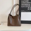 Vintage brown faux leather tote bag with knotted shoulder straps - Brown
