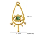 Pendentif œil maléfique en acier doré avec pierre verte pour fabrication bijoux - Texture Malachite en Forme de Larme (YTP2024103-AJ)